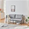 [en.casa] Divano a 2 Posti di Seduta Rivestito 2 Cuscini da Schienale e Braccioli con Tasche Integrate Sofa Imbottito a Telaio in Metallo per Salotto Soggiorno - Grigio
