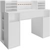 Vicco Scrivania con ripiani, Bianco, 126.8 x 50 cm XL con ripiani, adatto come postazione di lavoro con passacavi e superficie d'appoggio