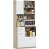 HOMCOM Credenza Cucina Alta con Cassetto 80x35x180 cm Bianco e Rovere