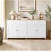 LKPOMI Credenza Cucina 160 cm Madia Soggiorno Moderna con 3 Cassetti e 4 Ante, Buffet Mobile con Ripiani Regolabili e Rimovibili per Cucina, Soggiorno, Ingresso, 160 x 37 x 75 cm, Bianco e Legno