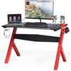 COSTWAY Scrivania da Gaming, Scrivania per Computer con Porta Bicchiere, Tavolo da Gaming con Superficie in Fibra di Carbonio, Capacità di Carico 100 kg, Nero