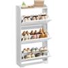 VASAGLE Scarpiera con 3 Scomparti a Ribalta, Scarpiera Salvaspazio, Divisori Regolabili, Portascarpe per fino a 12-20 Paia di Scarpe, Ingresso Corridoio, 24 x 60 x 121,2 cm, Bianco Nuvola LBC036WB01