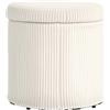 HOMCOM Pouff - Contenitore rotondo imbottito in velluto a coste con coperchio rimovibile per corridoio camera da letto, soggiorno, Ø40 x 41 cm, beige