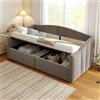 BENMWS Divano letto imbottito 90x200cm, con deposito idraulico, con rete a doghe e braccioli, classico a righe, letto singolo multifunzionale, tessuto in velluto delicato sulla pelle, grigio