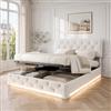 FOERPL Cassapanca 140 x 200 cm, matrimoniale con ripostiglio sotto il letto, letti LED (bianco sporco)