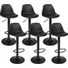 LANTUS Bar, Set di 6 Sgabelli Superficie, Altezza Regolabile, Sedia da Cucina Girevole con Schienale e Poggiapiedi-6pc-B nero puro