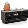 HOMASIS Panca Scarpiera con Cassetti, Portascarpe Ingresso con Seduta Imbottita, Scarpiera con 3 Ripiani Regolabili e 2 Ante Scorrevoli, Panchetta in Legno per Corridoi, 99,5 x 34,5 x 46 cm (Nero)
