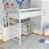 N-wood N01 Letto a Soppalco 90x180 cm, 100% Legno massello, Lettino per bambini e adulti, Scala universale: destra o sinistra, Struttura inclusa, Nessuna vite sporgente, Bianco
