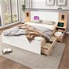 Zravenna Letto 180x200 con vano portaoggetti, letto in legno con 2 cassetti, testiera multifunzionale con comodino, moderna struttura per letto matrimoniale con doghe, rovere/bianco