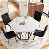 REXO Set di tavolo e sedie (set da 5 pezzi), moderno tavolo da pranzo esagonale in marmo + 4 sedie da pranzo in velluto, per creare un ristorante caldo e moderno (tavolo bianco e nero + sedia nera)