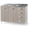 REDÒKASA Sotto lavello per cucina componibile da 120 cm con due ante e 4 cassetti, realizzata in legno 100% MADE IN ITALY (Con Lavello Vasche a Sinistra, Olmo)
