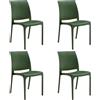 HOUSE COLLECTION , SEDIE VOLGA, SENZA BRACCIOLI, IN POLIPROPILENE, VERDE PINO, DESIGN IMPILABILE, (BCA173x4)