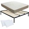 Comprarredo Kit materasso e rete matrimoniale 160x190 FINLANDIA più coppia di cuscini fiocco memory in regalo, rete due piazze a doghe 160x190 ortopedica con materasso memory alto 22cm