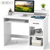 GIANTEX Scrivania per computer con uscite CA, porta USB e porta di tipo C, scrivania con vassoio per tastiera, cassetto e ripiani, 105 x 55 x 89 cm, tavolo da lavoro per ufficio, studio, bianco