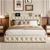 BLSYHDH Letto imbottito da 160 x 200, letto idraulico, letto matrimoniale con LED e stoccaggio, letto imbottito con ripostiglio, letto matrimoniale con letti per bambini a LED (beige+flanella-B, 160 x 200)