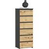 AKORD | Cassettiera a 6 Cassetti | Credenza Alta | Moderna Mobiletto per Soggiorno Sala da Pranzo Camera da Letto Corridoio Bagno | Armadio Cameretta | 35x40x109 cm | Grigio Grafite/Rovere Artigianale