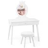 COSTWAY Toeletta Trucco per Bambina, Specchiera per Ragazzi in Legno Robusto, Postazione Trucco 2 in 1 Principessa con Cassetto, Sgabello e Specchio Staccabile, 70 x 34 x 100 cm (Bianco)