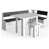 Vicco Combinazione di panche e tavolo ad angolo Roman, Bianco, 210 x 120 cm con tavolo, adatto per il posizionamento ad angolo in cucine e sale da pranzo