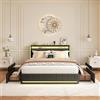 BPKADHY Letto imbottito 140 x 190 con LED, letto matrimoniale con 4 cassetti, vano portaoggetti e testata, letto per ragazzi con USB & Type-C, struttura del letto con rete a doghe, lino grigio scuro