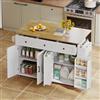 Kebnor Isola cucina con piano di lavoro pieghevole, dotata di 5 ruote bloccabili, 4 porte, 3 cassetti, porta asciugamani, double face, design stile fienile, bianco, 140 x 43 (70) x 90,5 cm.