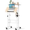 GYMAX Scrivania Porta Computer, Tavolino con 2 Piani e Altezza Regolabile, Scrivania per Laptop Portata 20 kg, Facile da Spostare con 4 Ruote, 60x55x(72-124) cm (Naturale)