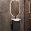 Planetmöbel lavabo con base da 45 cm con lavandino bagno in ceramica e specchio ovale con illuminazione, set di mobili da bagno per WC ospiti, antracite opaco