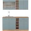 Vicco Cucina monoblocco R-Line, Rovere blu-grigio/oro, 160 cm Senza piano di lavoro, adatto per combinazioni ed espansioni personalizzate