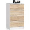 AKORD | Cassettiera K60 a 4 Cassetti | Credenza Alta | Moderna Mobiletto per Soggiorno Sala da Pranzo Camera da Letto Corridoio Bagno | Armadio Cameretta | 60x99x40 cm | Bianco/Rovere Sonoma