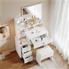 Dripex Tavolo da trucco bianco moderno con specchio e sgabello, 4 cassetti, comodo sgabello 87 x 40 x 144 cm