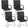 Yaheetech Set 4 Sedie Ufficio Senza Ruote per Ospiti Visitatori Riunioni Conferenza Design Cantilever Ergonomiche in Pelle Sintetica con Schienale e Braccioli Nero