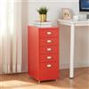 [en.casa] Cassettiera in Acciaio con Rotelle Mobile Archivio Schedario 69 x 28 x 41 cm Mobile da Ufficio con 5 Cassetti - Rosso