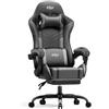 HLFURNIEU Sedia Gaming Massaggiante, Sedia Gamer con Poggiapiedi e Cuscino Lombare Massaggiante, Poltrona Gaming Regolabile in altezza, Schienale Regolabile 90°-135°, Portata 150kg (Nero e Grigio)