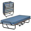 GYMAX Brandina Pieghevole con Materasso,190 x 80 x 37 cm, Carico 130 kg, Materasso Memory, a 15 Doghe, Made in Italy (BLU)