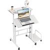 Dripex 60 x 60 cm, scrivania regolabile in altezza, scrivania mobile per computer con 4 ruote, tavolo inclinabile, per casa, ufficio, bianco