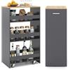 COSTWAY Carrello Portaoggetti a 4 Ripiani, Carrello da Cucina con Maniglia Laterale e Ruote, Carrellino Scorrevole Salvaspazio Slim e Sottile (30 cm,Naturale+grigio)