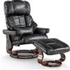 MCombo Poltrona massaggiante con sgabello, poltrona relax girevole a 360° con funzione reclinabile, poltrona TV moderna con tasca laterale per soggiorno, ecopelle, 9068 (nero)