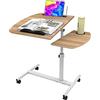 PIPIPOXER Tavolo portatile regolabile in altezza 61-91 cm, 60 x 40 cm, tavolo mobile con 4 ruote e 1 barra di arresto, slot per tablet e coppa, 360 ripiani girevoli, tavolino per divano, legno