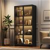 Lexiou Vetrina in vetro con illuminazione a LED, a doppia porta con ripiani mobili, 80 x 40 x 160 cm, mobile alto per soggiorno, vetrina, armadio da bagno (1)
