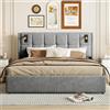 WOBOPCG Letto imbottito 160x200 con lampada da lettura e USB, letto matrimoniale 160x200 con vano portaoggetti, letto con contenitore, letto imbottito, struttura del letto con testiera, letto idraulico con