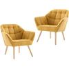 Ya-Home Set di 2 Poltrone Imbottita Poltroncina Moderna in Tessuto di Lino Sedia da Salotto con Gambe in Legno Poltrone con Braccioli per Camera da Letto/Soggiorno, Giallo