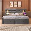 Idemon Set completo per camera da letto, letto matrimoniale, 160 x 200 cm, con 2 comodini e 4 cassetti, testiera con funzione di ricarica USB, 243 x 211 x 106 cm, velluto (senza materasso) (grigio)