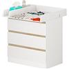 WOLTU Cassettiera con Fasciatoio per Bambini, Cassettiera a 3 Cassetti, Fasciatoio con Divisorio Rimovibile, in MDF, Truciolare e Metallo, Bianco+Rovere