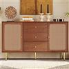 SUKY Cassettiera 90 x 150 x 40 cm, con 2 ante e 3 cassetti, in rattan con cassetto, per soggiorno, camera da letto, ripiano regolabile, noce
