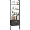 COSTWAY Libreria a Scala 184 cm, Scaffale da Parete a 6 Ripiani con 2 Cassetti e Struttura in Metallo, Ripiano Espositivo Aperto Moderno per Soggiorno Studio Ufficio, 60 x 30 x 184 cm (Nero)