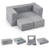 GYMAX Divano Modulare per Bambini, Divano Letto Pieghevole con Copertura Lavabile e Braccioli, Set Divano Giocattolo Convertibile, per Cameretta, Soggiorno, Stanza dei Giochi, Grigio