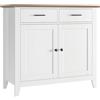 HOCSOK Credenza Buffet, Mobile da Cucina con 2 Armadi e 2 Cassetti, Armadio di Stoccaggio in Legno, Stile Farmhouse, per Soggiorno Sala da Pranzo, Ingresso, Bianco, 82x40x91cm
