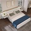 Cayipng Set Letto Matrimoniale 180x200 con 2 Comodini LED e Presa USB, Una Piazza e Mezza con Contenitore, Giroletto Imbottito in Rovere Sbiancato (Senza Materasso)