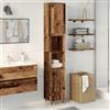 HETFTJN Armadietto Bagno Salvaspazio Stretto in Legno Multistrato Antico con 4 Ante e 2 Ripiani, 30x30x190 cm, Design Industriale Piedini Ferro per Organizzazione Interno Bagno