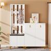 Bladez Set appendiabiti con panca e cuscino, con gancio dorato e scarpiera con 2 ante + 2 cassetti, design ondulato, set completo per mobili da corridoio (bianco/oro)