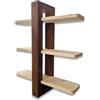 SUNWOOD Mensola da Parete in legno massello Sospesa, a 3 Ripiani Scorrevoli, 48x12x59h cm, color Teak e Naturale